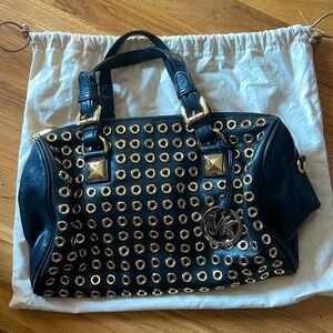 Michael Kors handbag Black leather w/ gold rivets